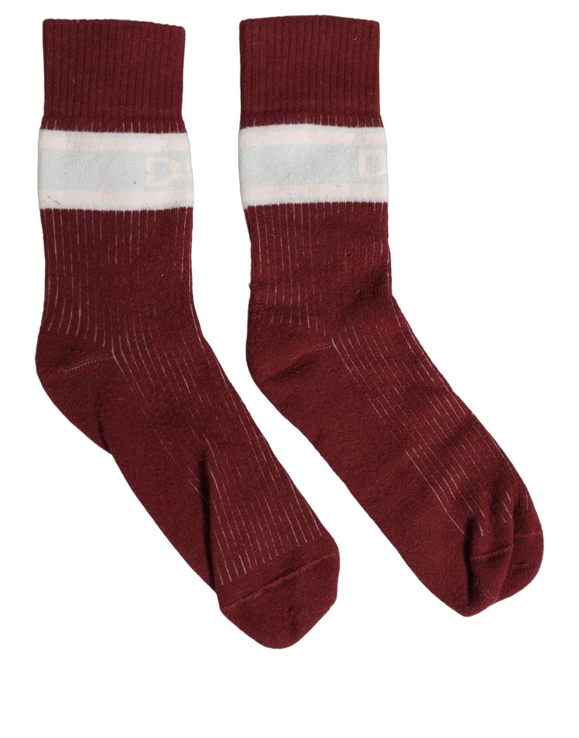 Burgundy White Stripes Cotton Mid Calf Accessory Socks
