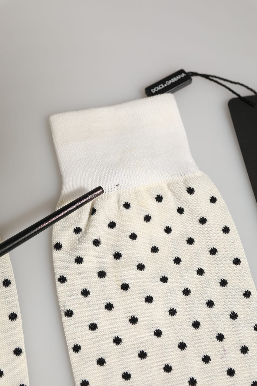 Off White Cotton Polka Dot Mid Calf Accessory Socks