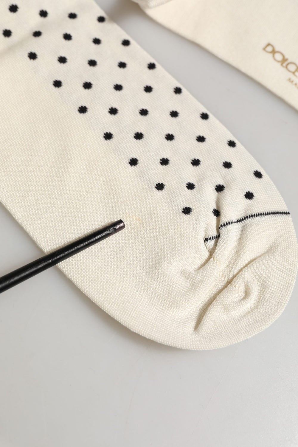 Off White Cotton Polka Dot Mid Calf Accessory Socks