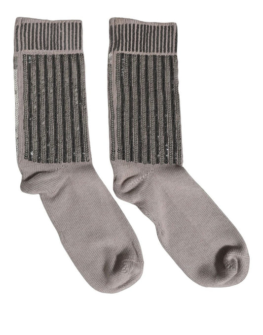 Gray Sequin Cotton Knit Mid Calf Accessory Socks