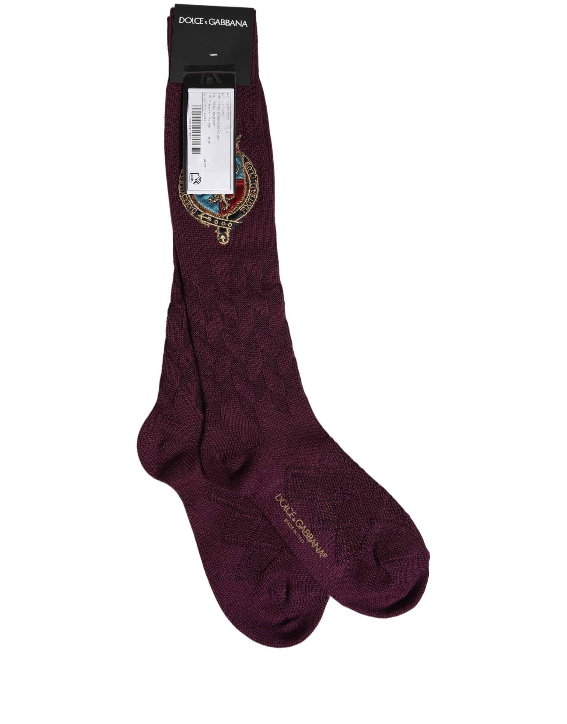 Burgundy Wool Crest Logo Knee High Accessory Socks