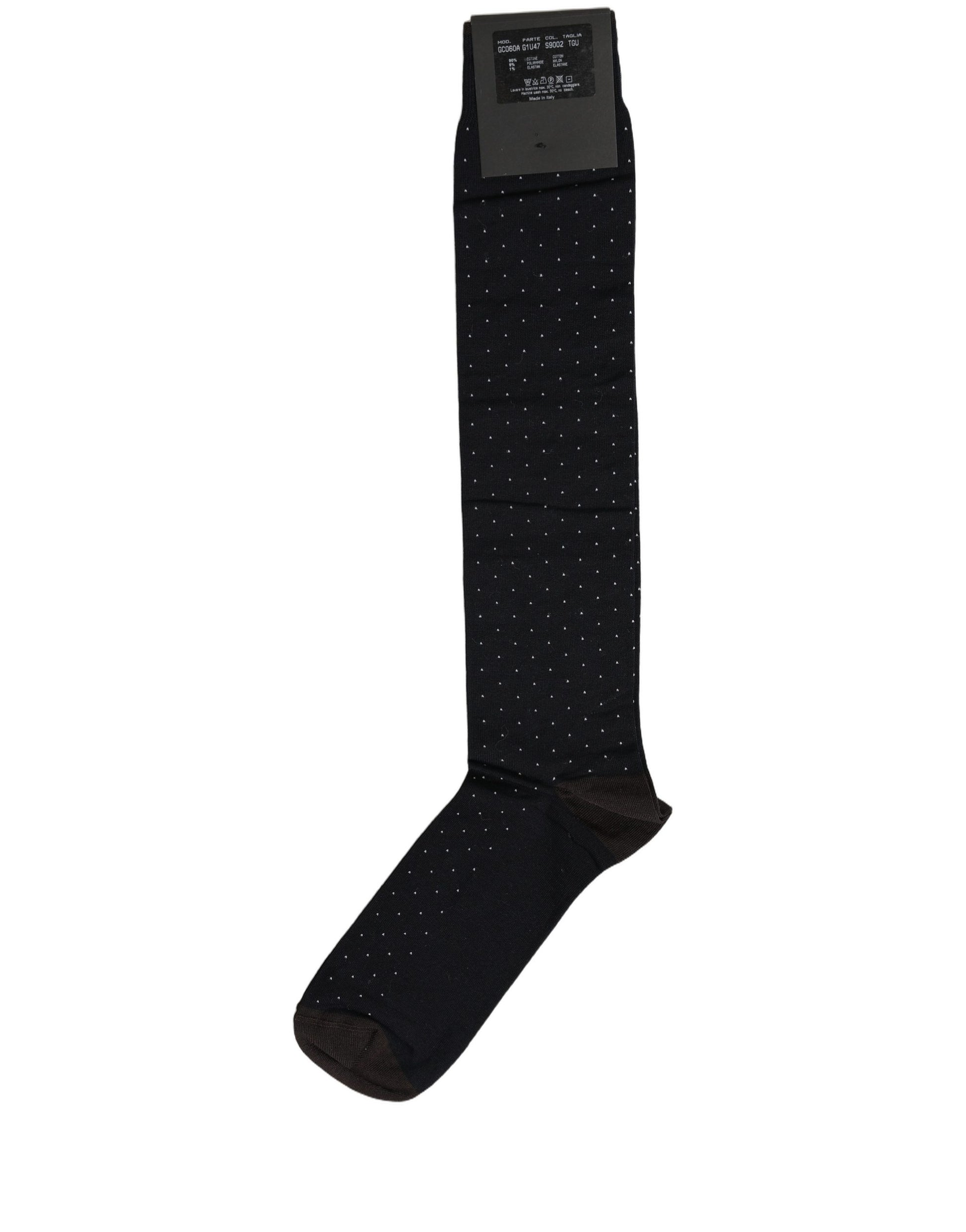 Men Black Cotton Polka Dot Over The Calf Socks