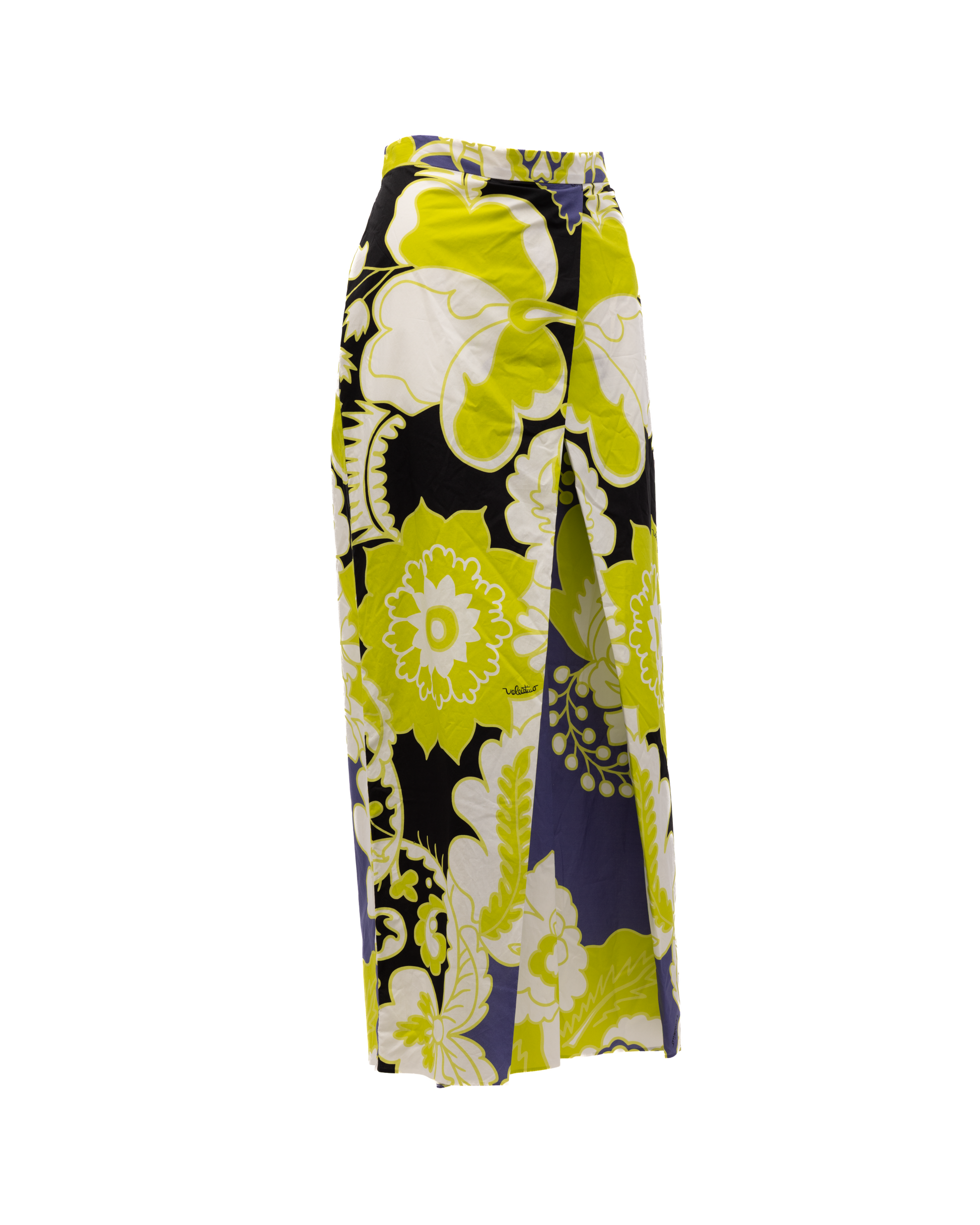 Women Floral Skirt in Black, Lime Green, White Details