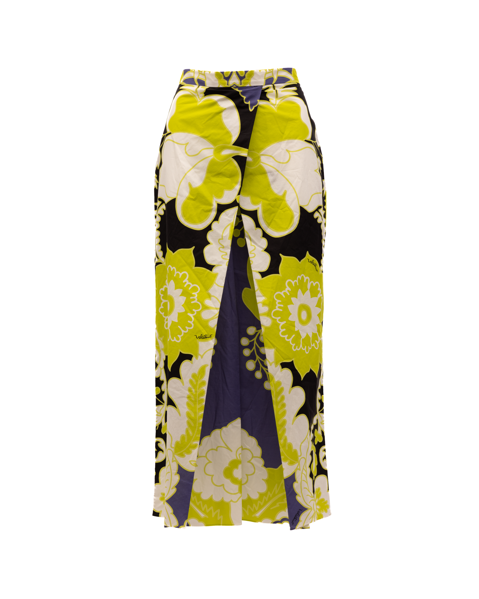 Women Floral Skirt in Black, Lime Green, White Details