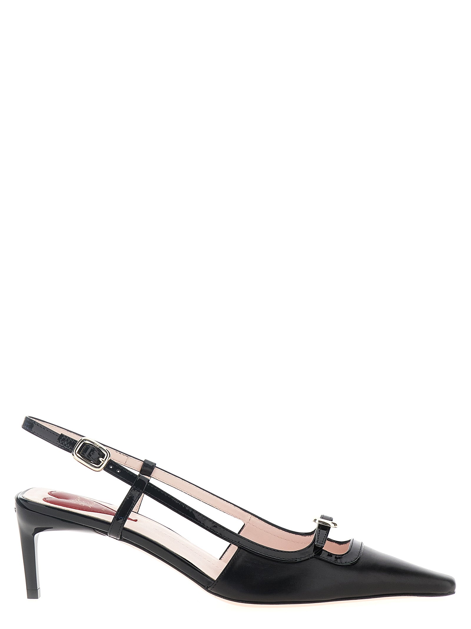 Black Calfskin Mid Heel Pumps