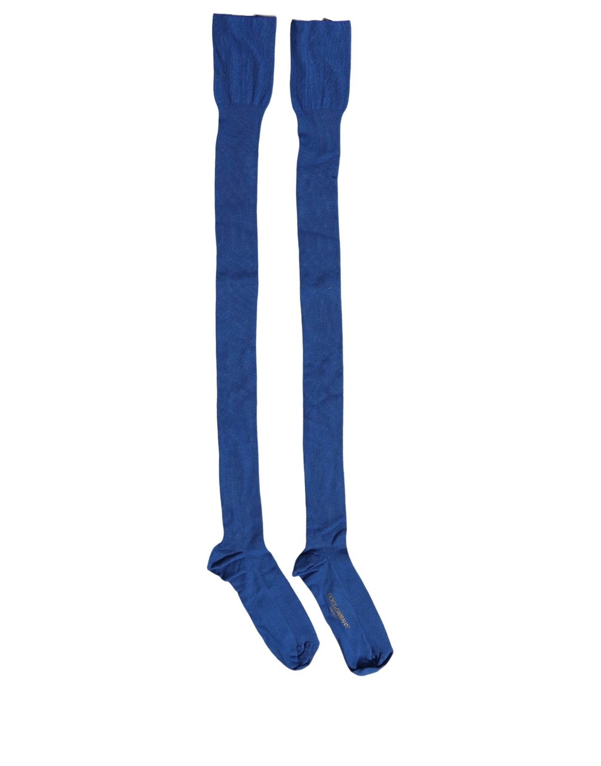 Blue Viscose Knitted Thigh High Accessory Socks