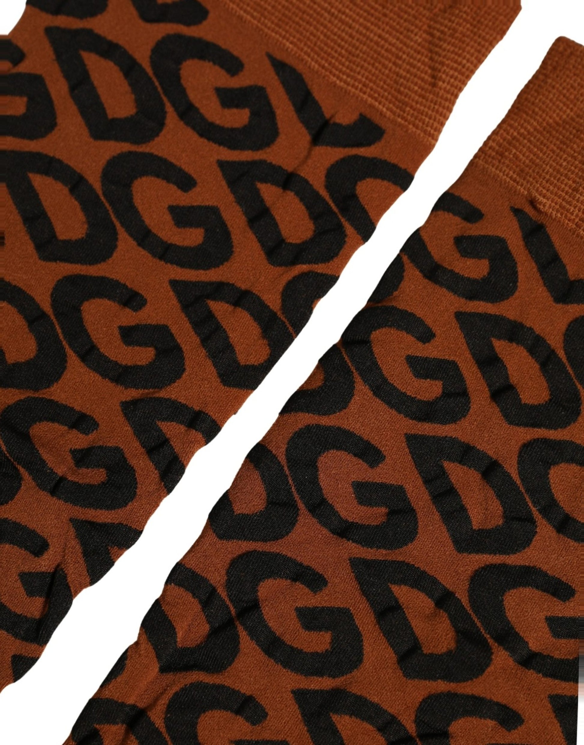 Brown Black Nylon DG Logo Mid Calf Accessory Socks