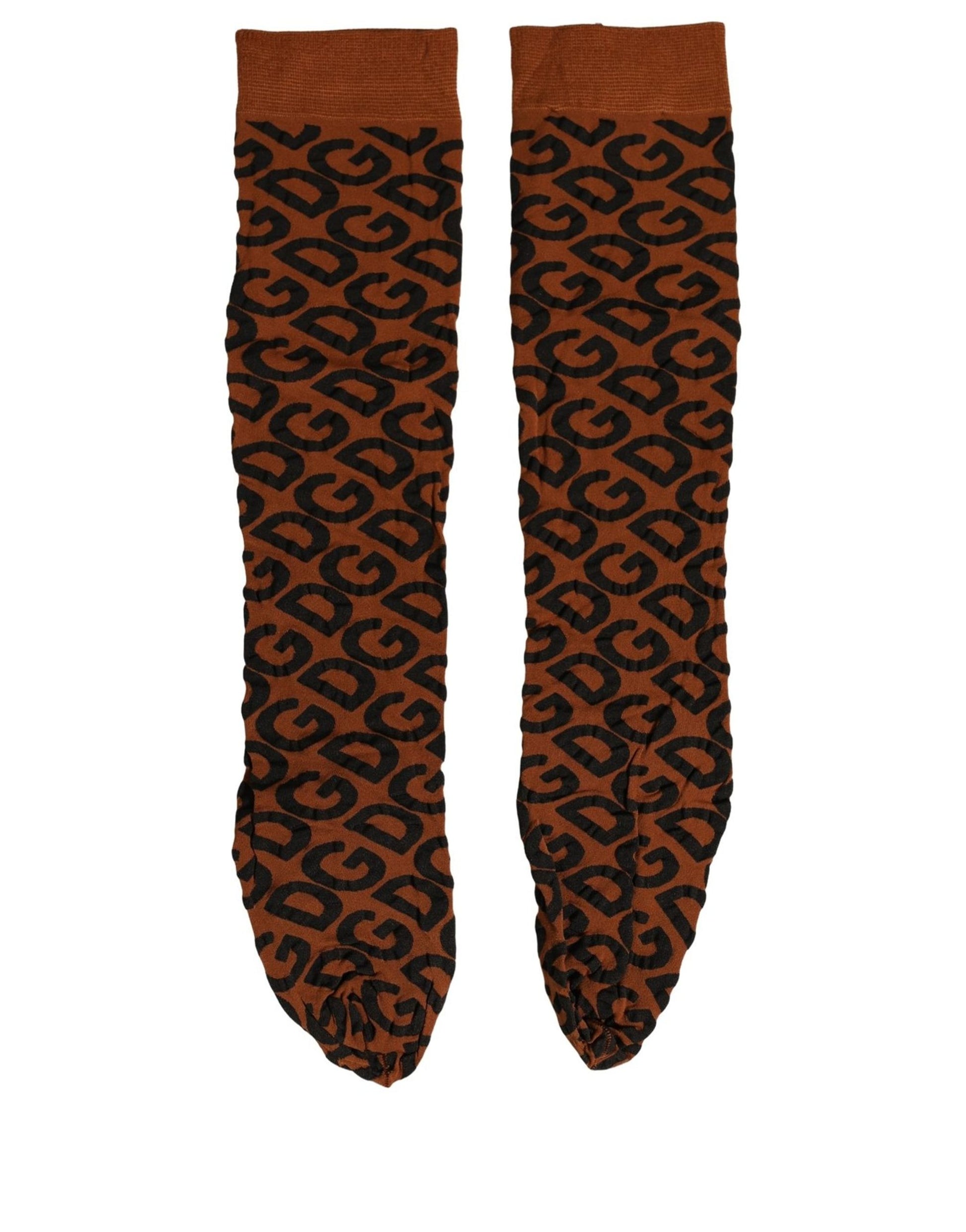 Brown Black Nylon DG Logo Mid Calf Accessory Socks