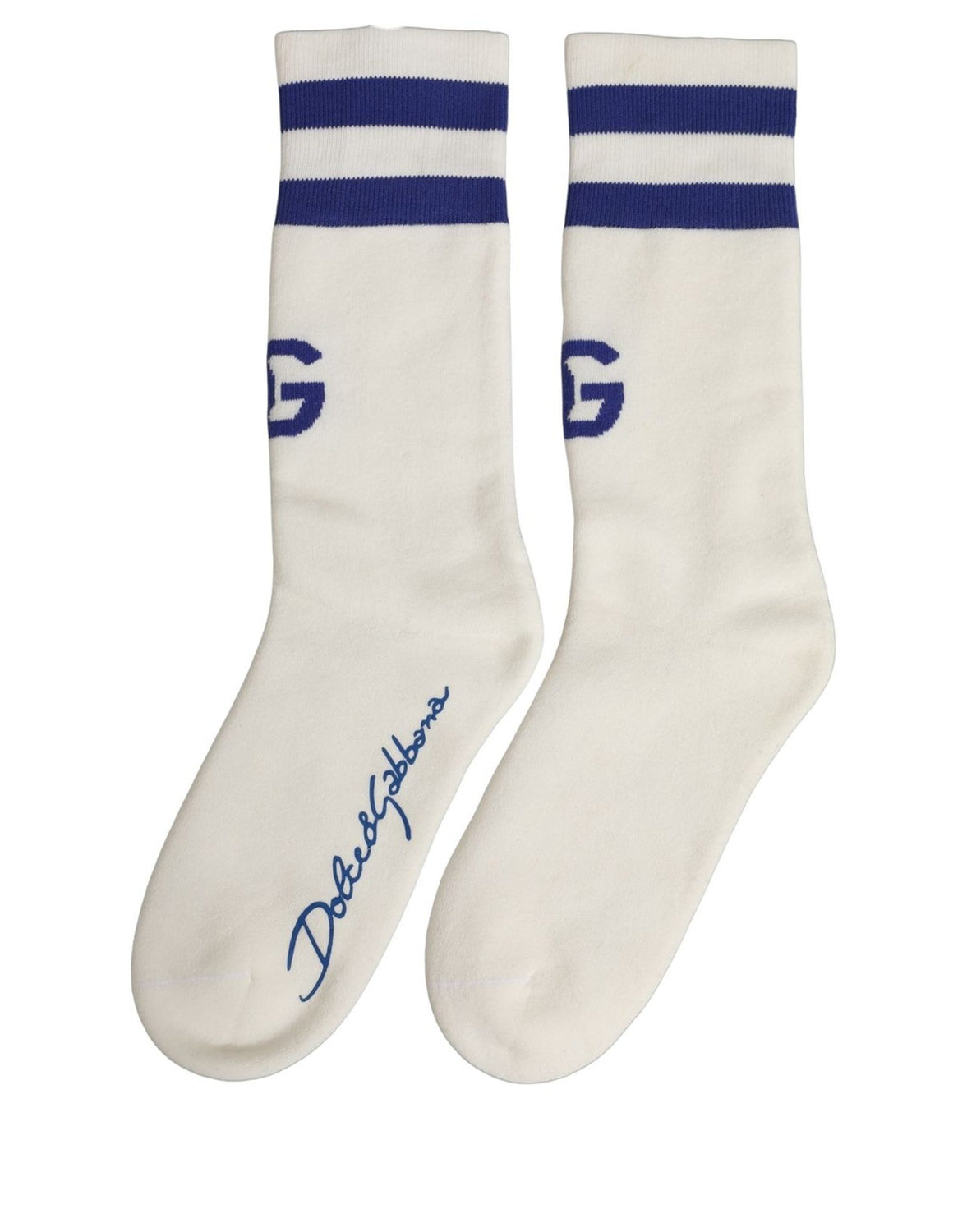 White Blue Cotton Logo Calf Women Accessory Socks