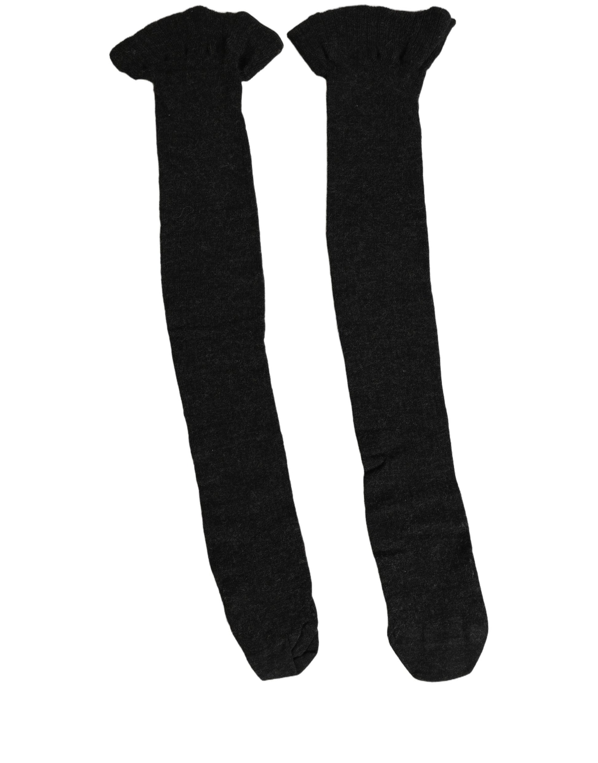 Black Wool Logo Calf Long Women Accessory Socks
