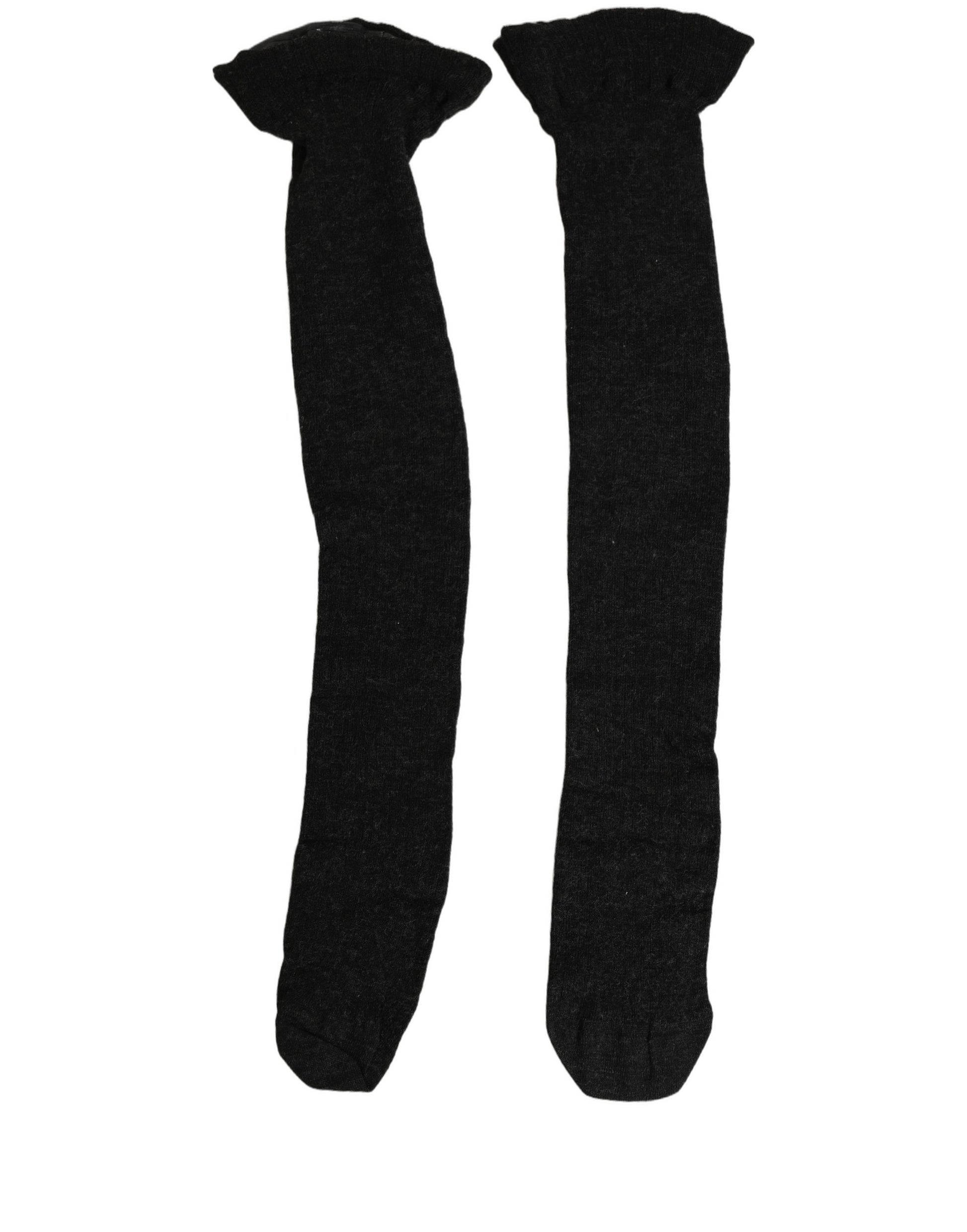 Black Wool Logo Calf Long Women Accessory Socks