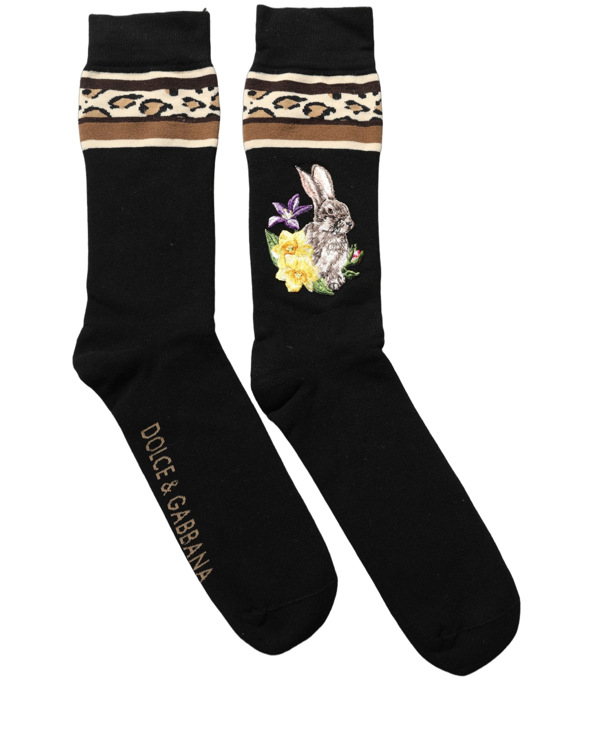 Black Rabbit Floral Wool Mid Calf Accessory Socks