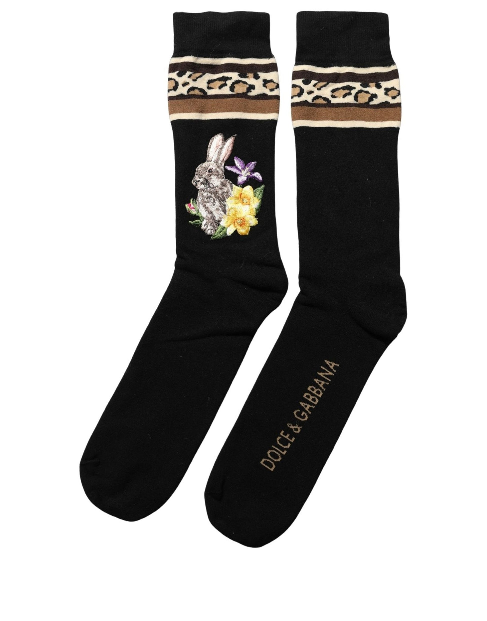Black Rabbit Floral Wool Mid Calf Accessory Socks