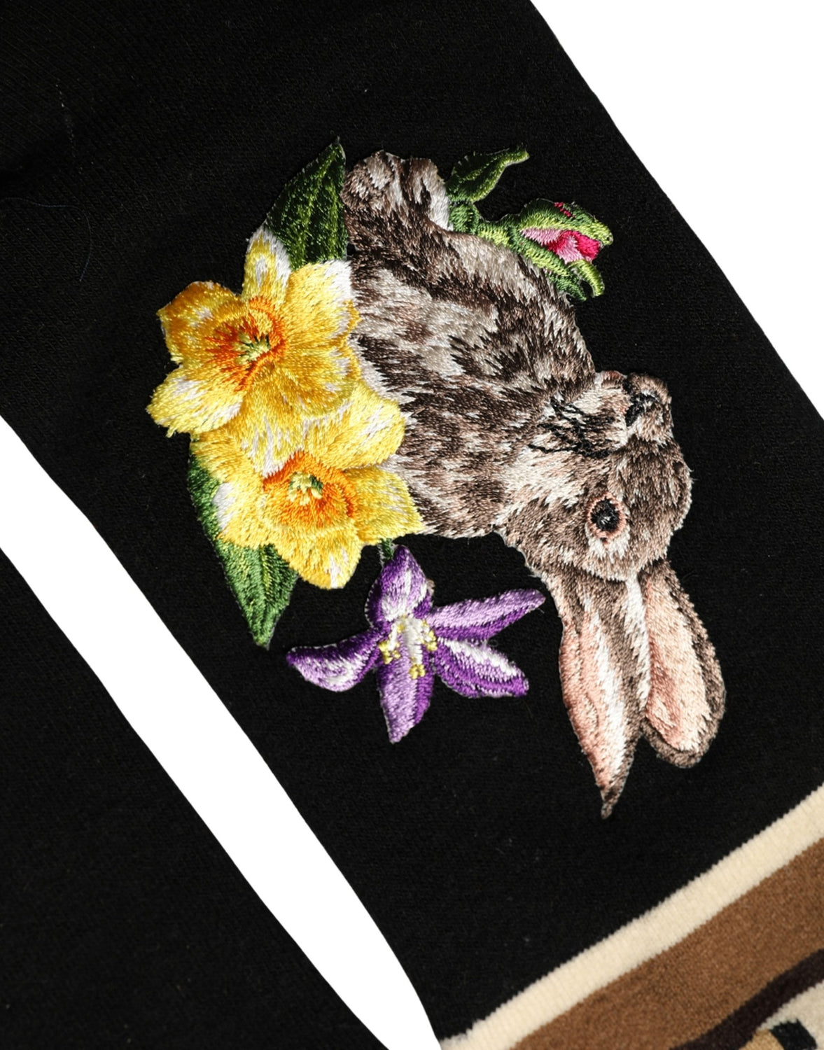 Black Rabbit Floral Wool Mid Calf Accessory Socks