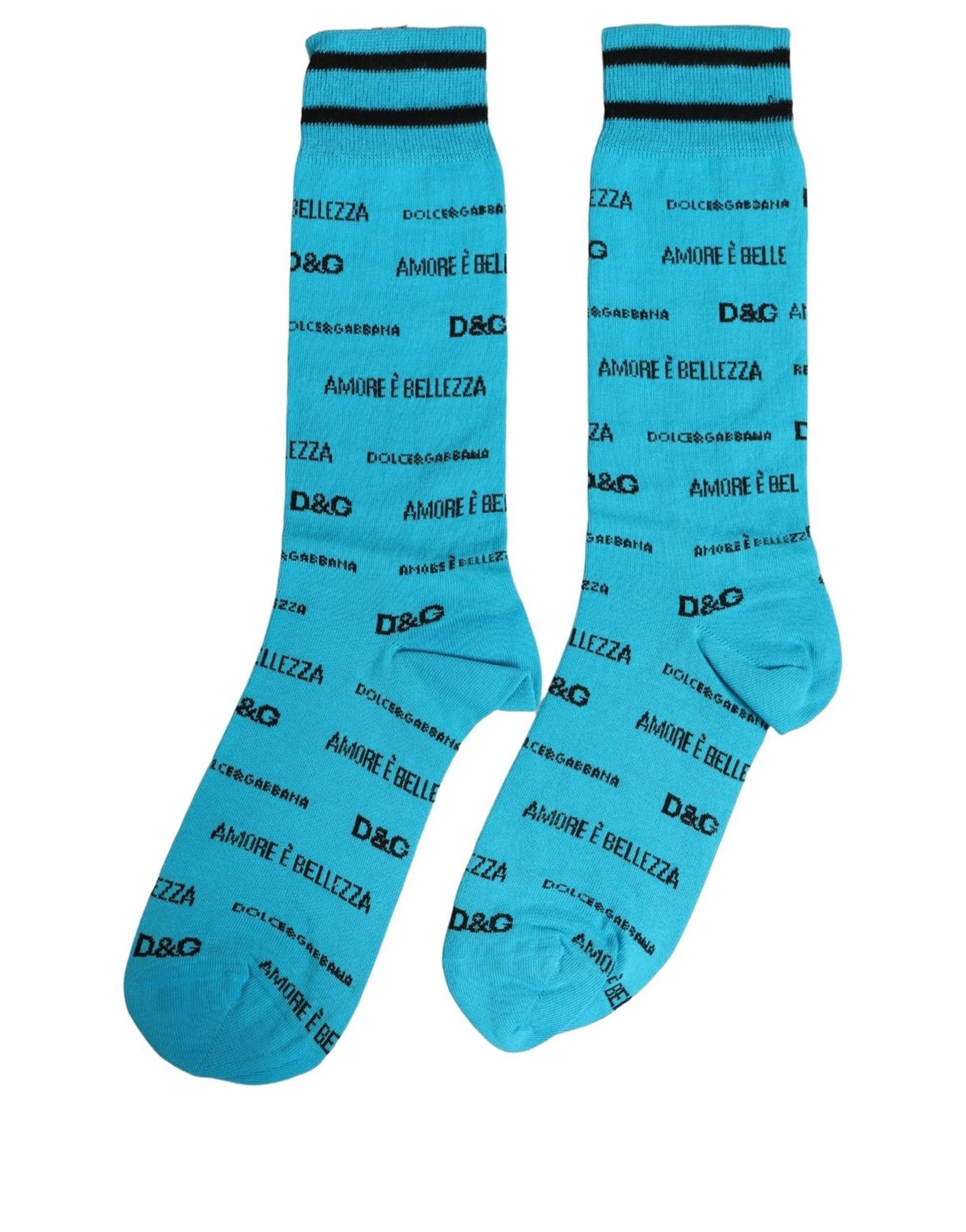 Light Blue Cotton Logo Mid Calf Accessory Socks