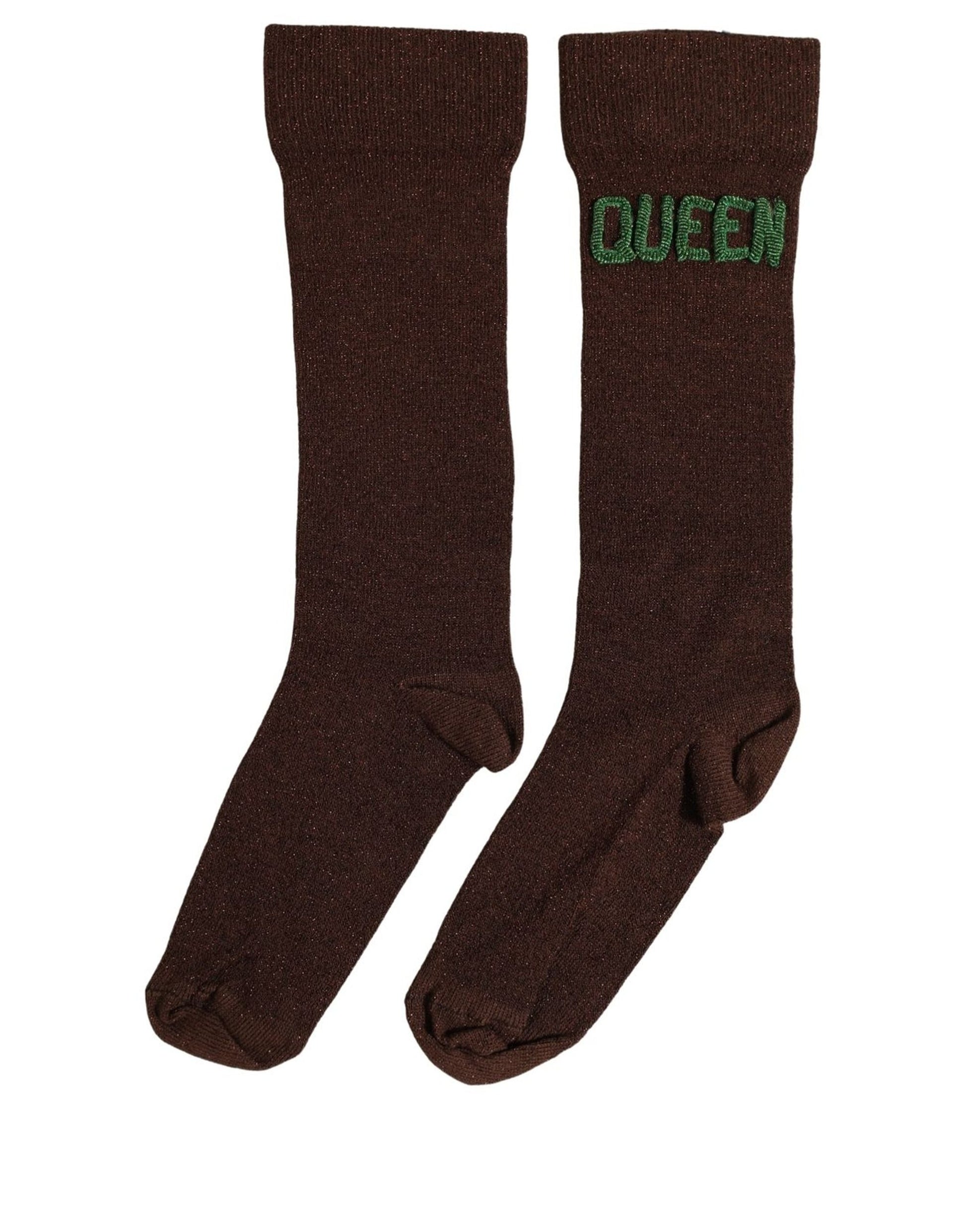 Brown Embroidered Cotton Mid Calf Accessory Socks
