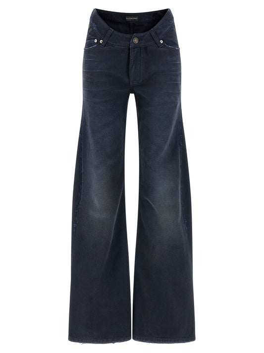 Blue Cotton Flared Jeans