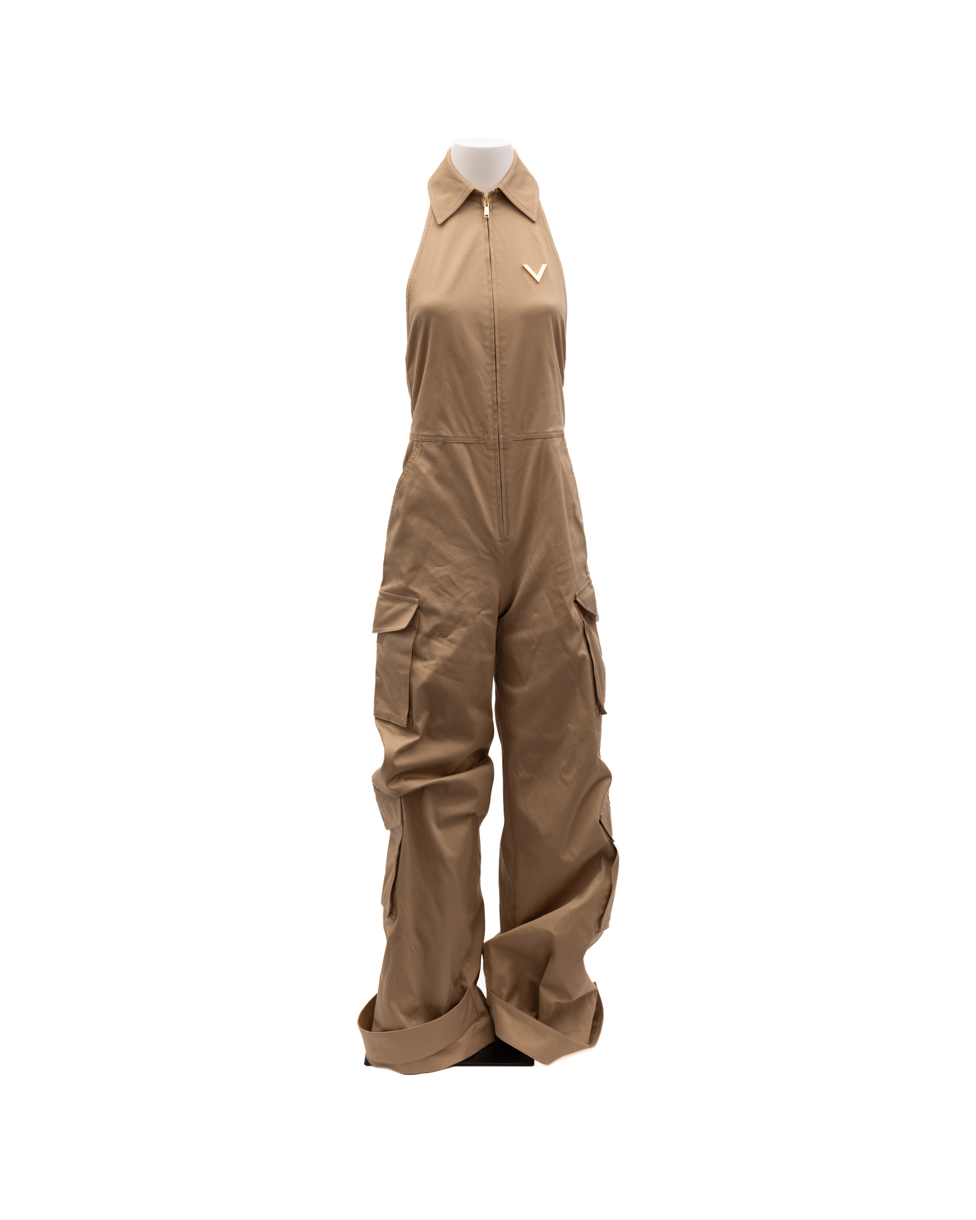 Women Beige Jumpsuit with an open back