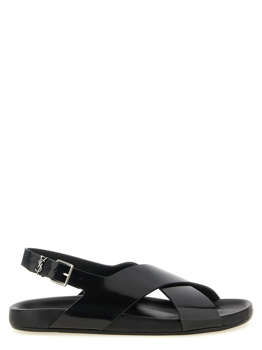 Black Calfskin Flat Sandals
