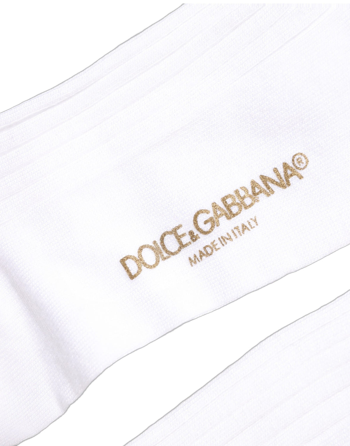 White Cotton Ribbed Logo Over The Calf Women Socks
