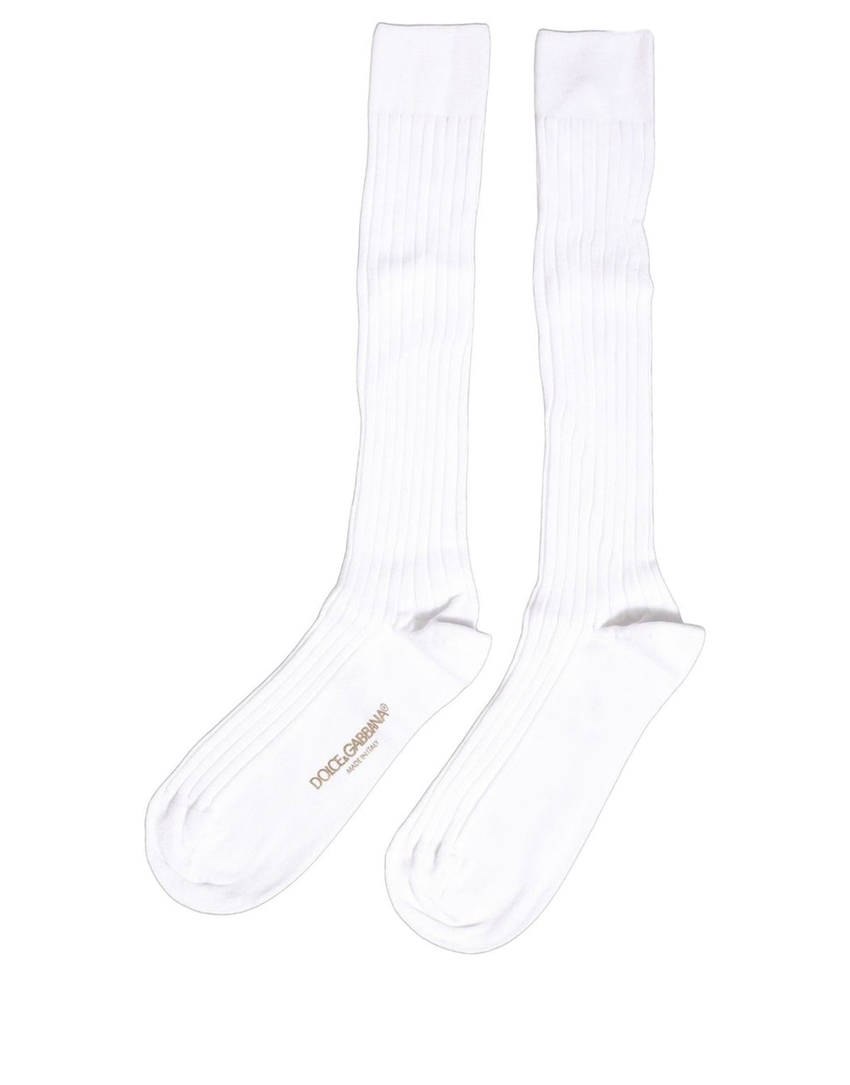 White Cotton Ribbed Logo Over The Calf Women Socks