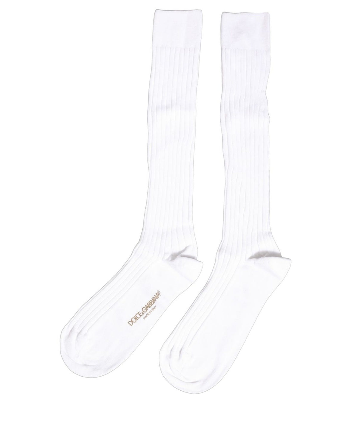 White Cotton Ribbed Logo Over The Calf Women Socks