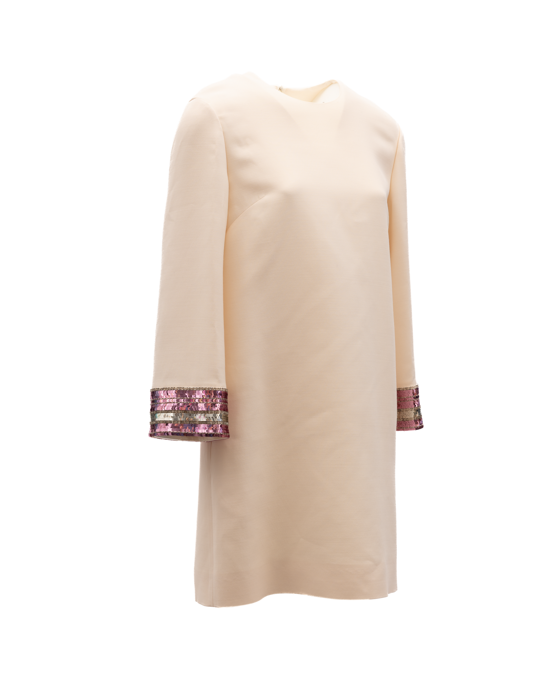 Women Cream Dress With Multi-Colored Sequin Cuffs