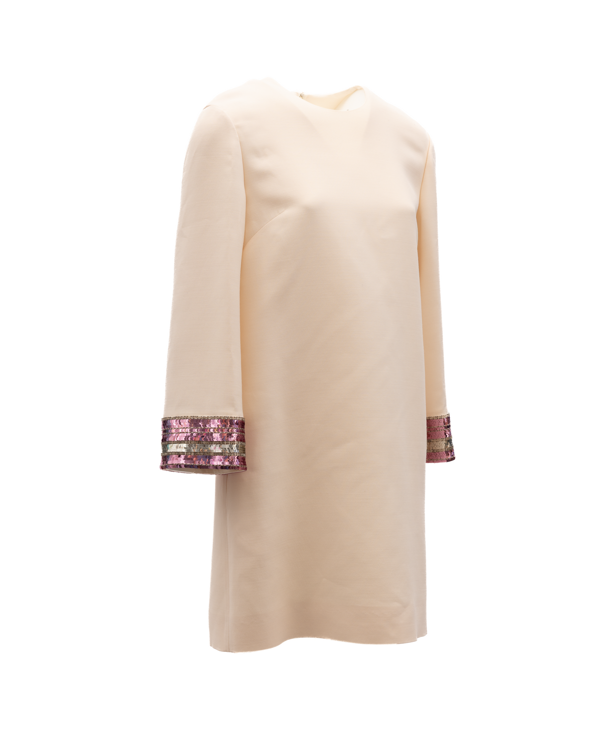 Women Cream Dress With Multi-Colored Sequin Cuffs