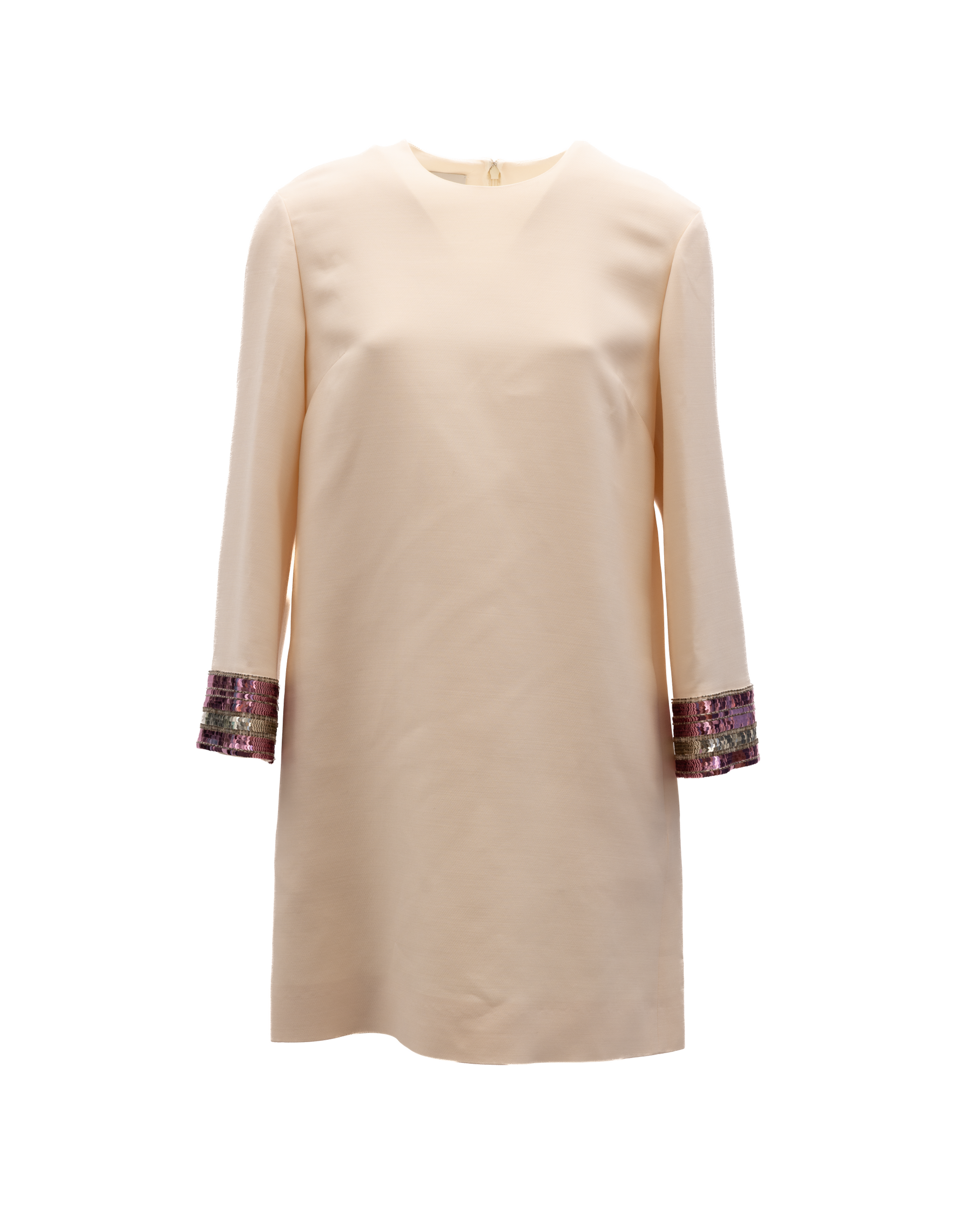 Women Cream Dress With Multi-Colored Sequin Cuffs