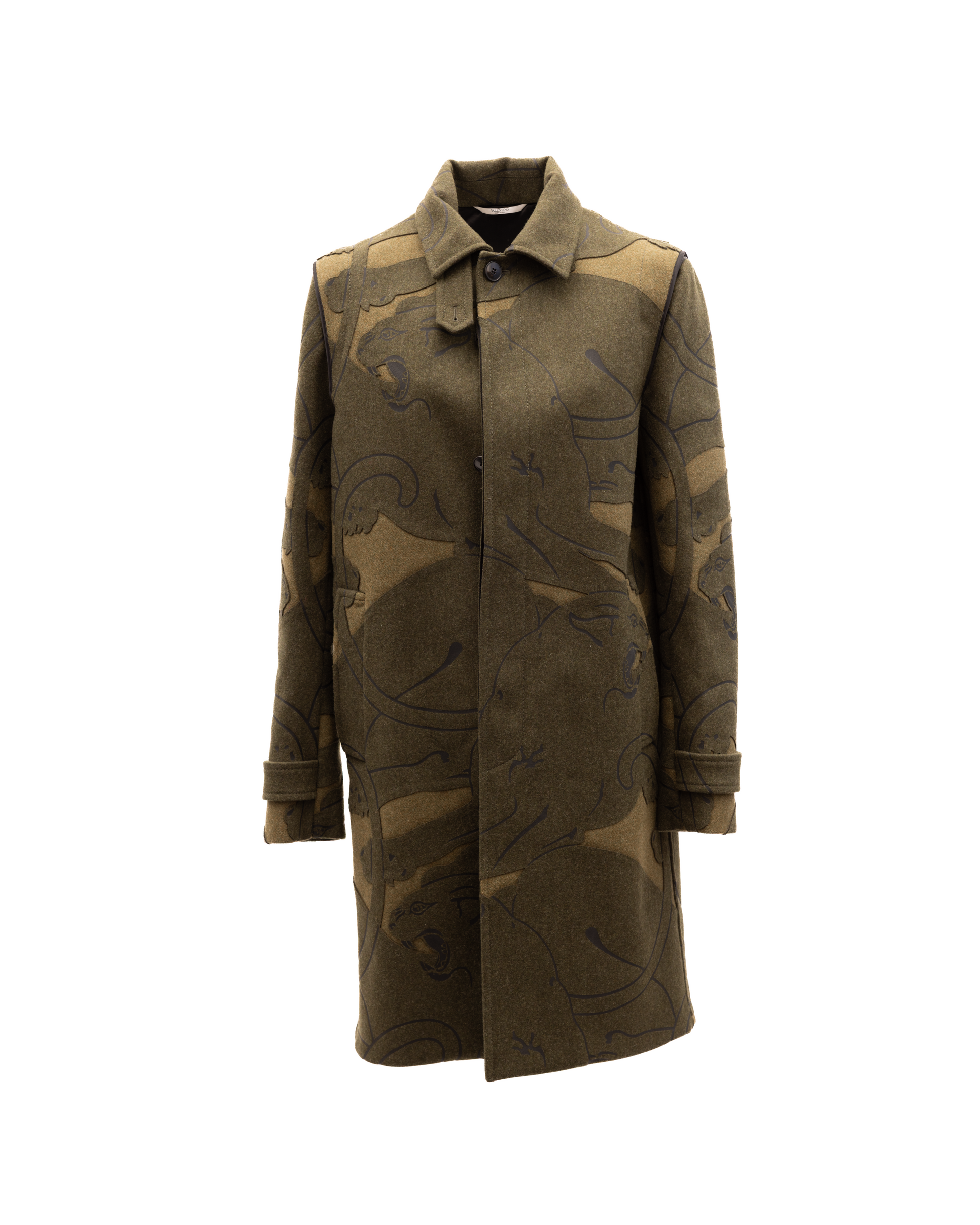 Green With Dark Patterns Women Wool Coat