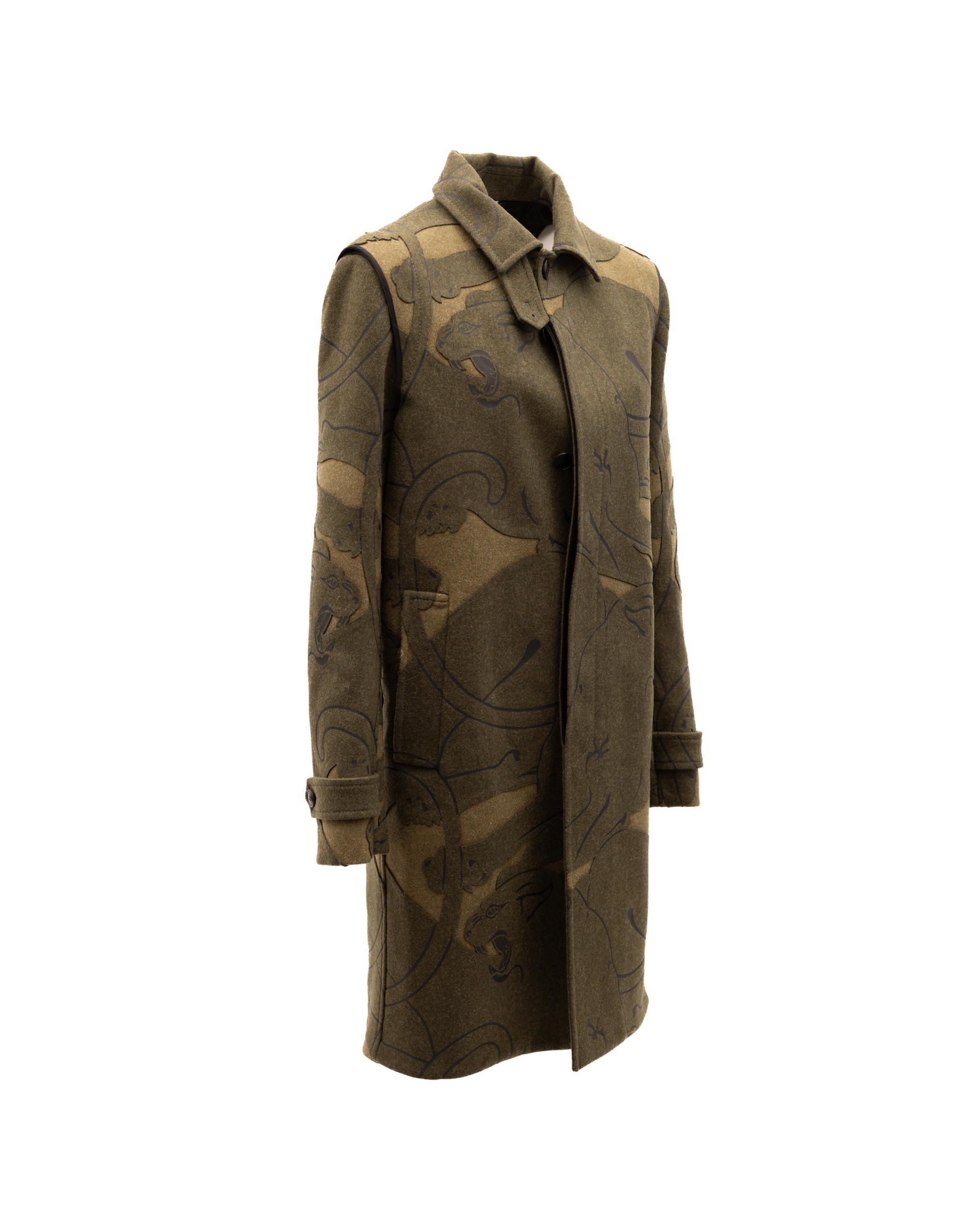 Green With Dark Patterns Women Wool Coat