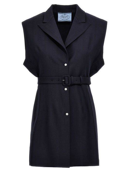 Blue Virgin Wool Sleeveless Jacket
