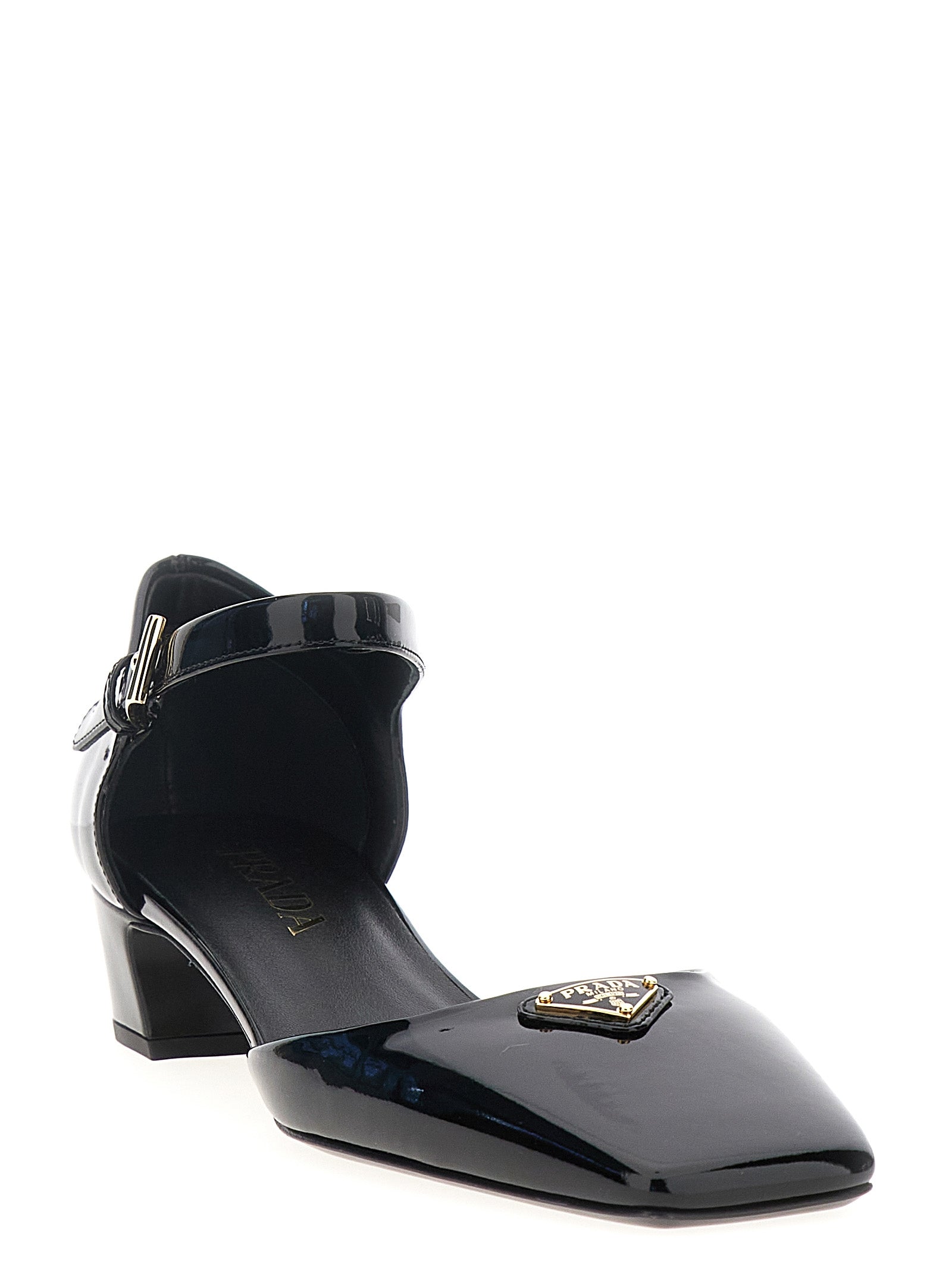 Black Cowhide Mid Heel Pumps
