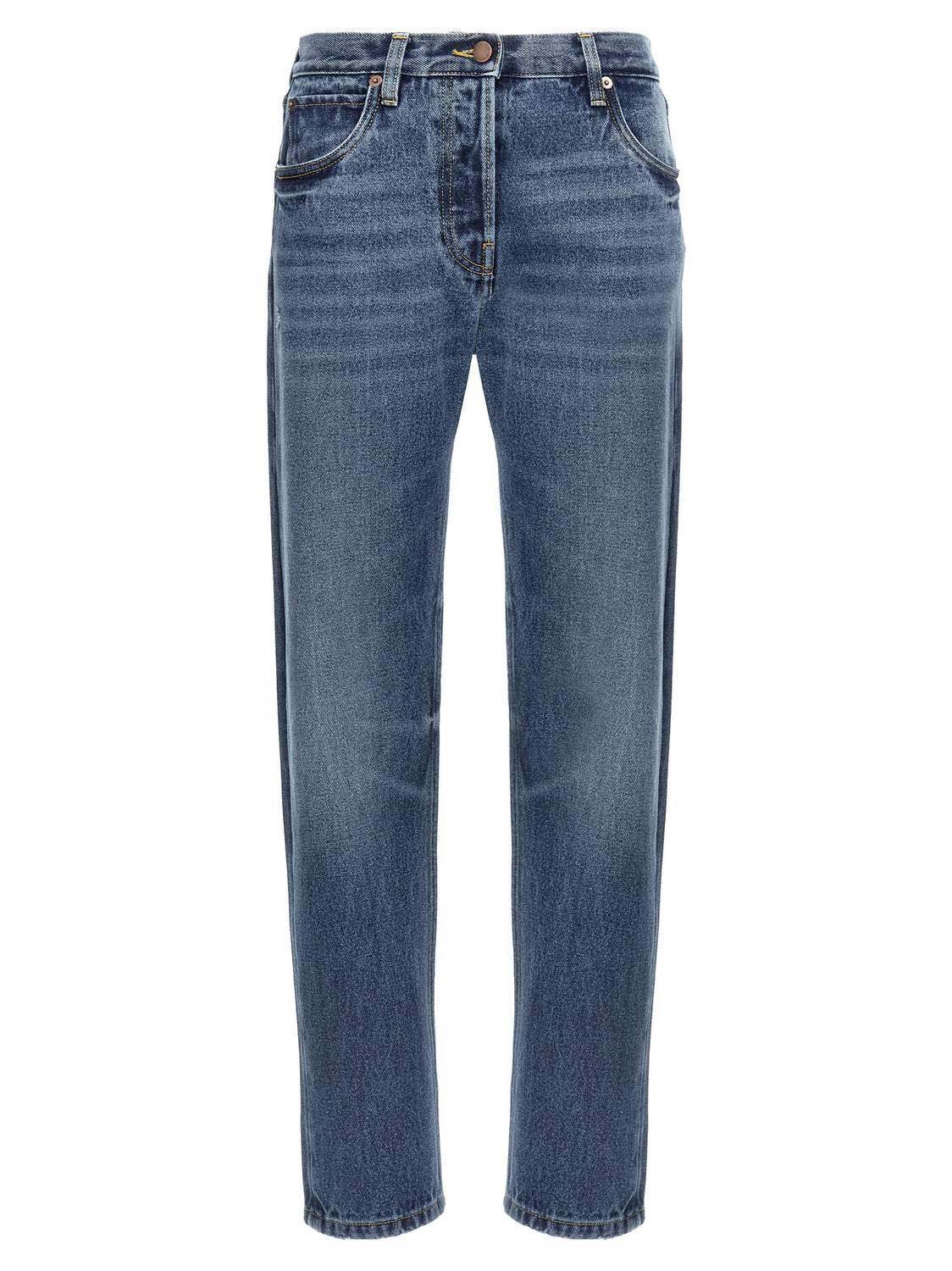 Blue Cotton Straight-Leg Jeans