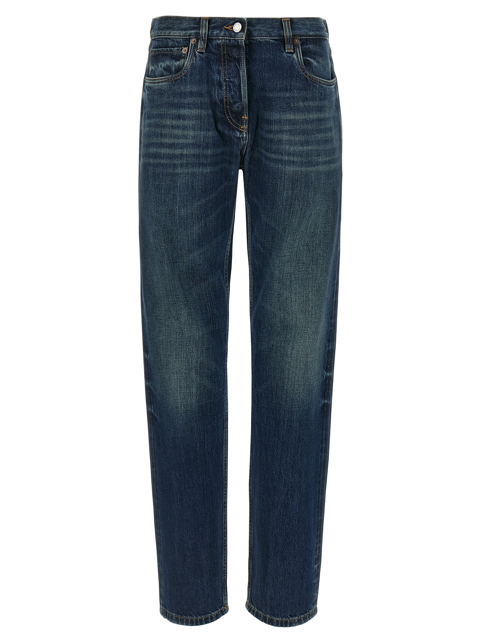 Blue Cotton Straight-Leg Jeans