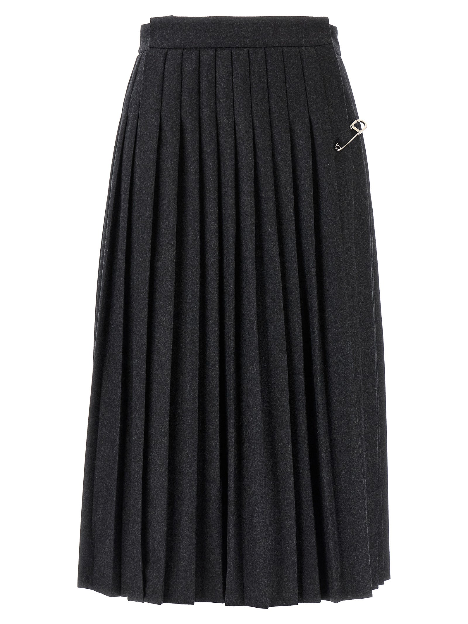Gray Virgin Wool Midi Skirt