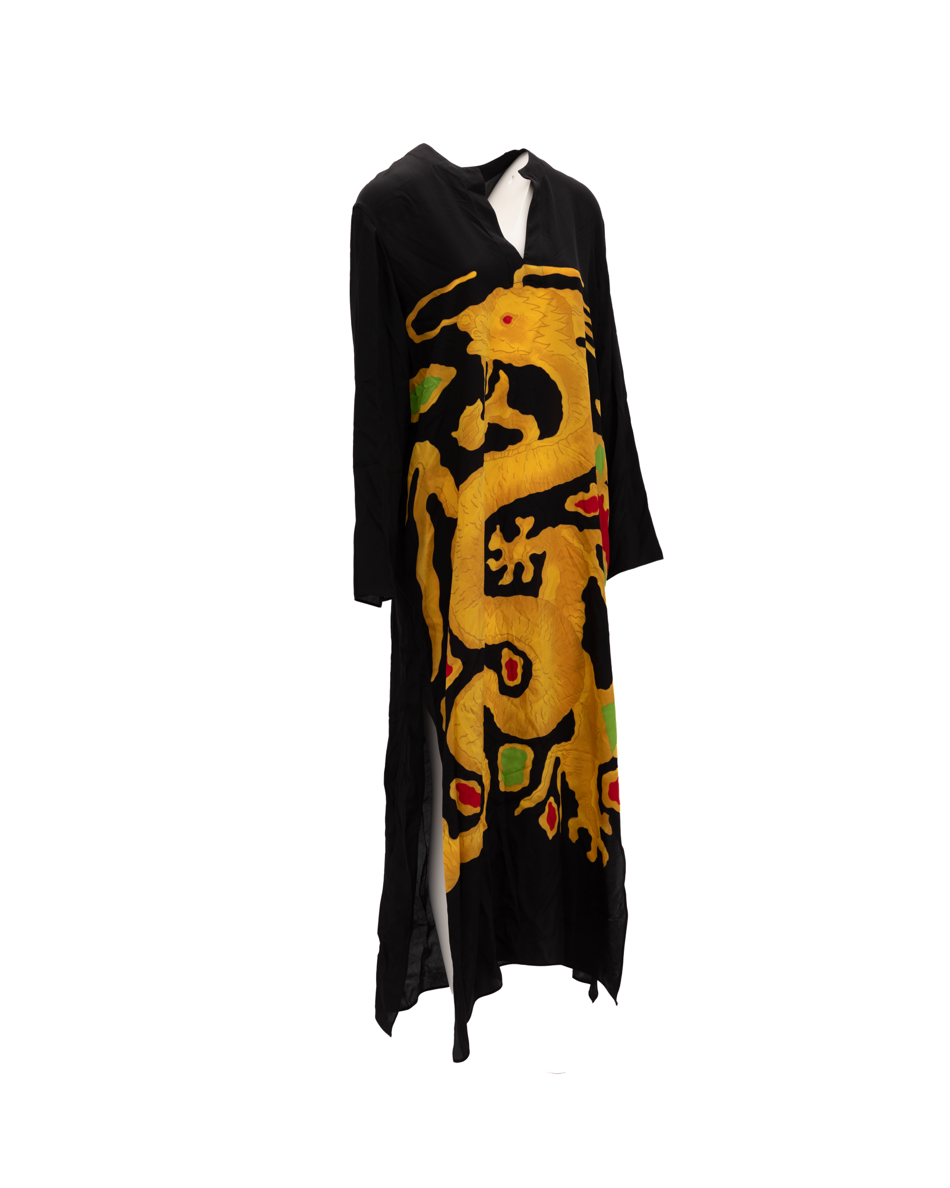 Dragon Embroidery Gown Dress in Black and Yellow