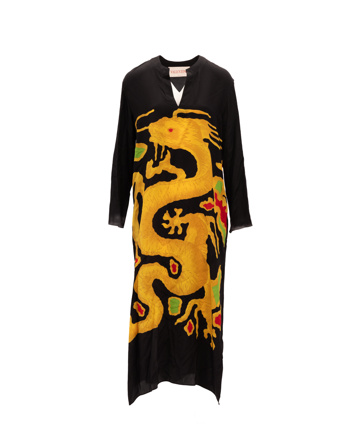 Dragon Embroidery Gown Dress in Black and Yellow