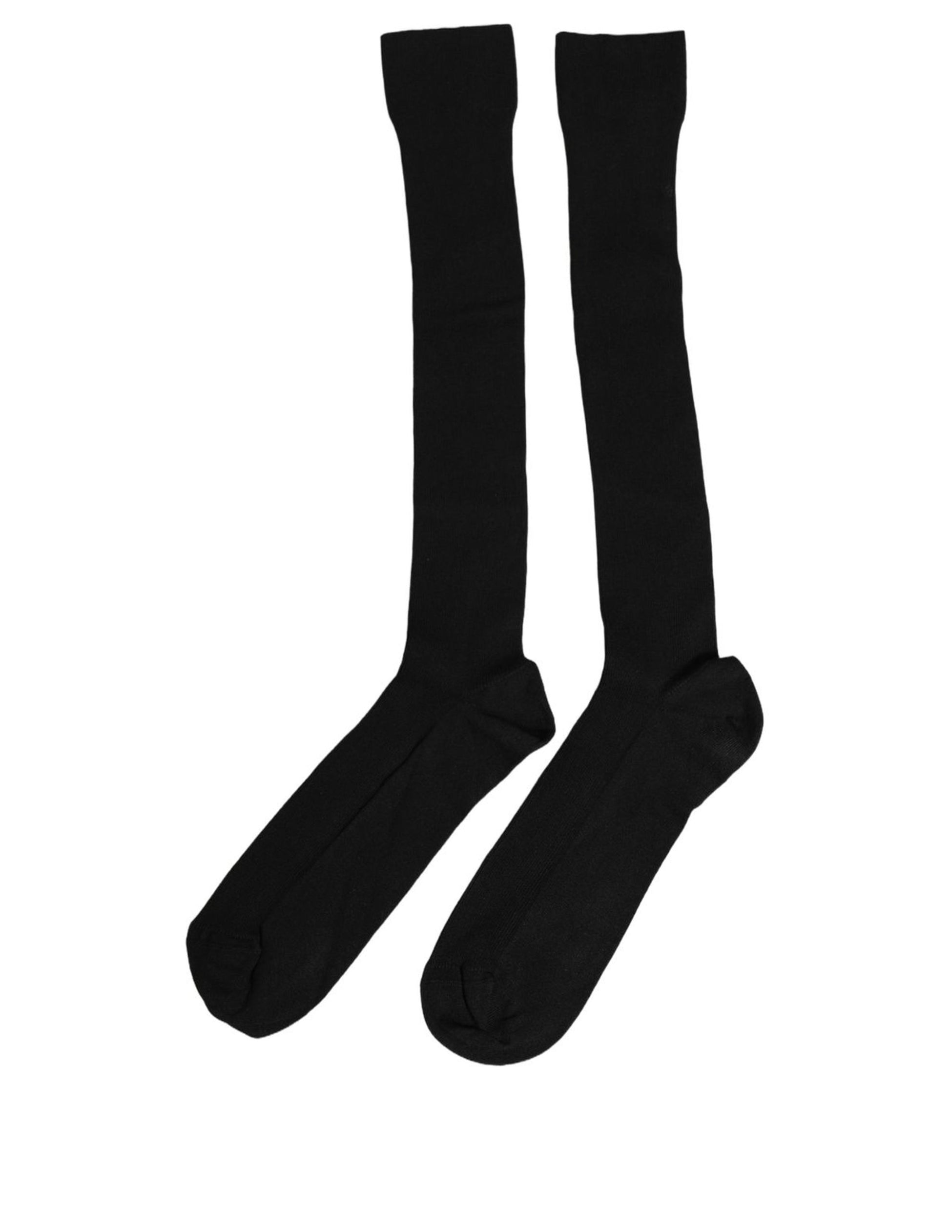 Black Cotton Ribbed Logo Over The Calf Women Socks