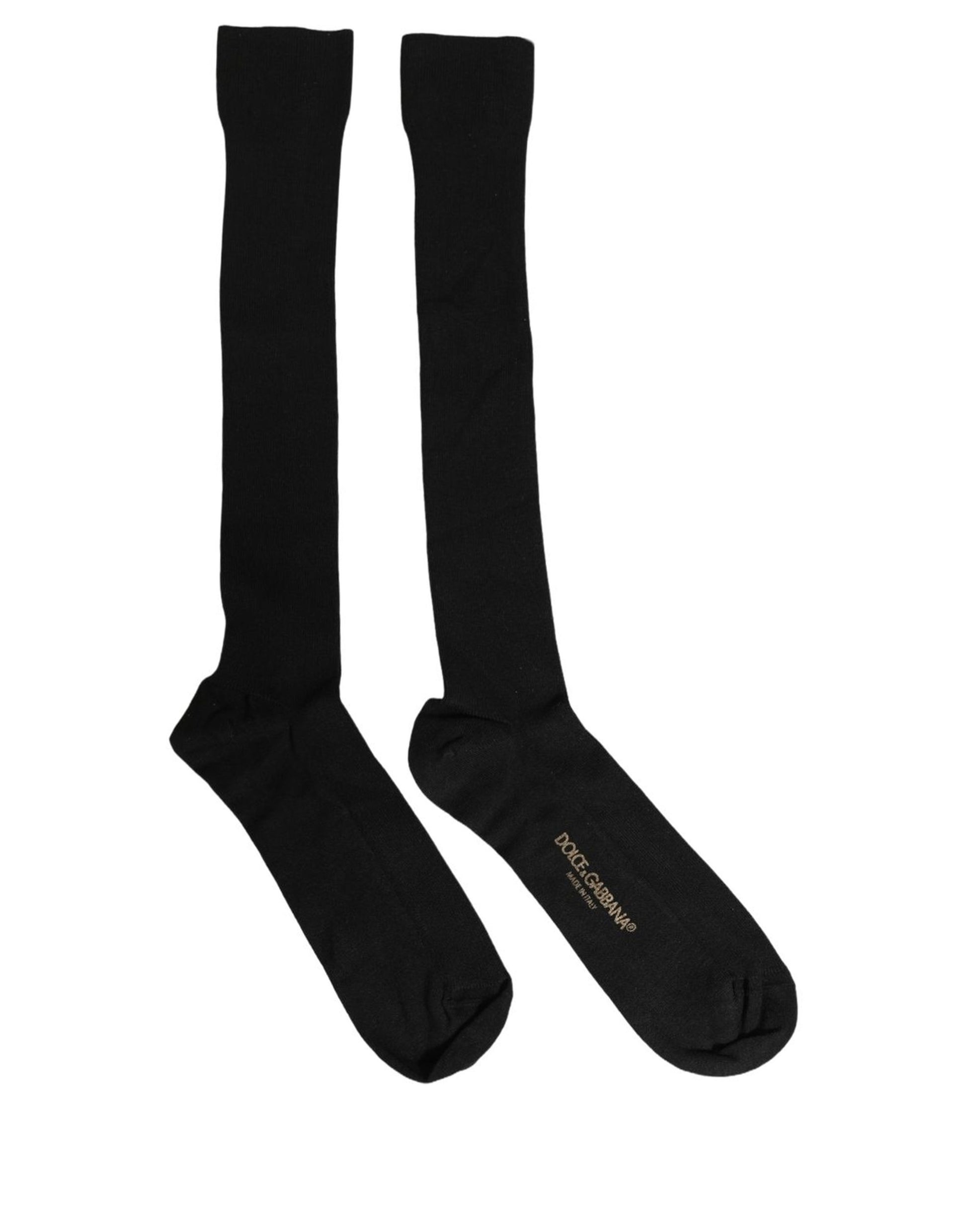 Black Cotton Ribbed Logo Over The Calf Women Socks