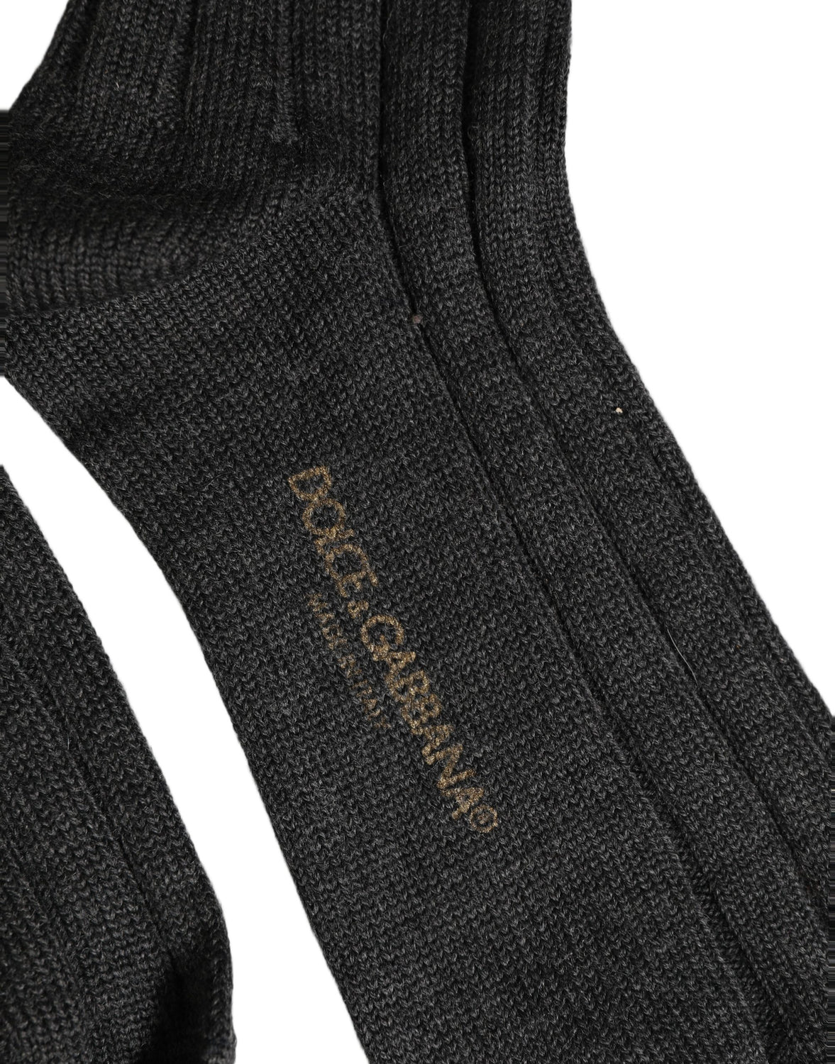 Dark Gray Wool Logo Calf Long Ribbed Accessory Socks