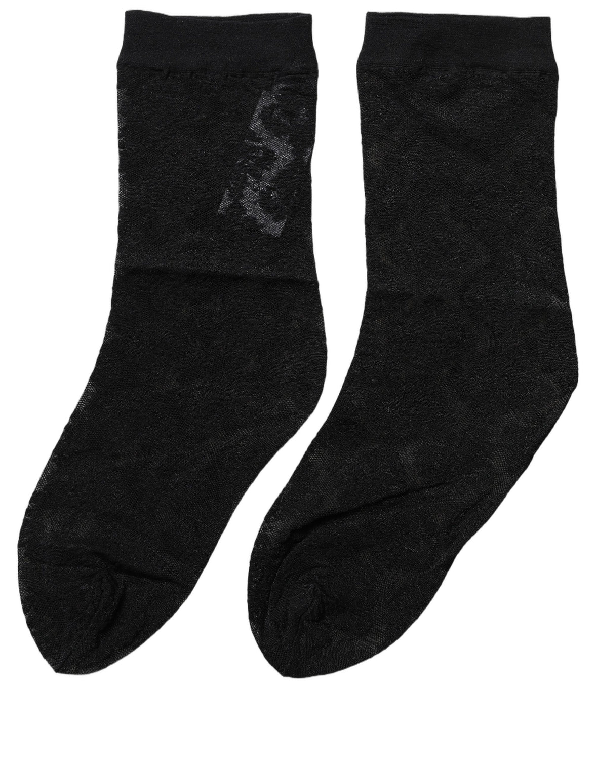 Black Floral Nylon Stretch Mid Calf Socks