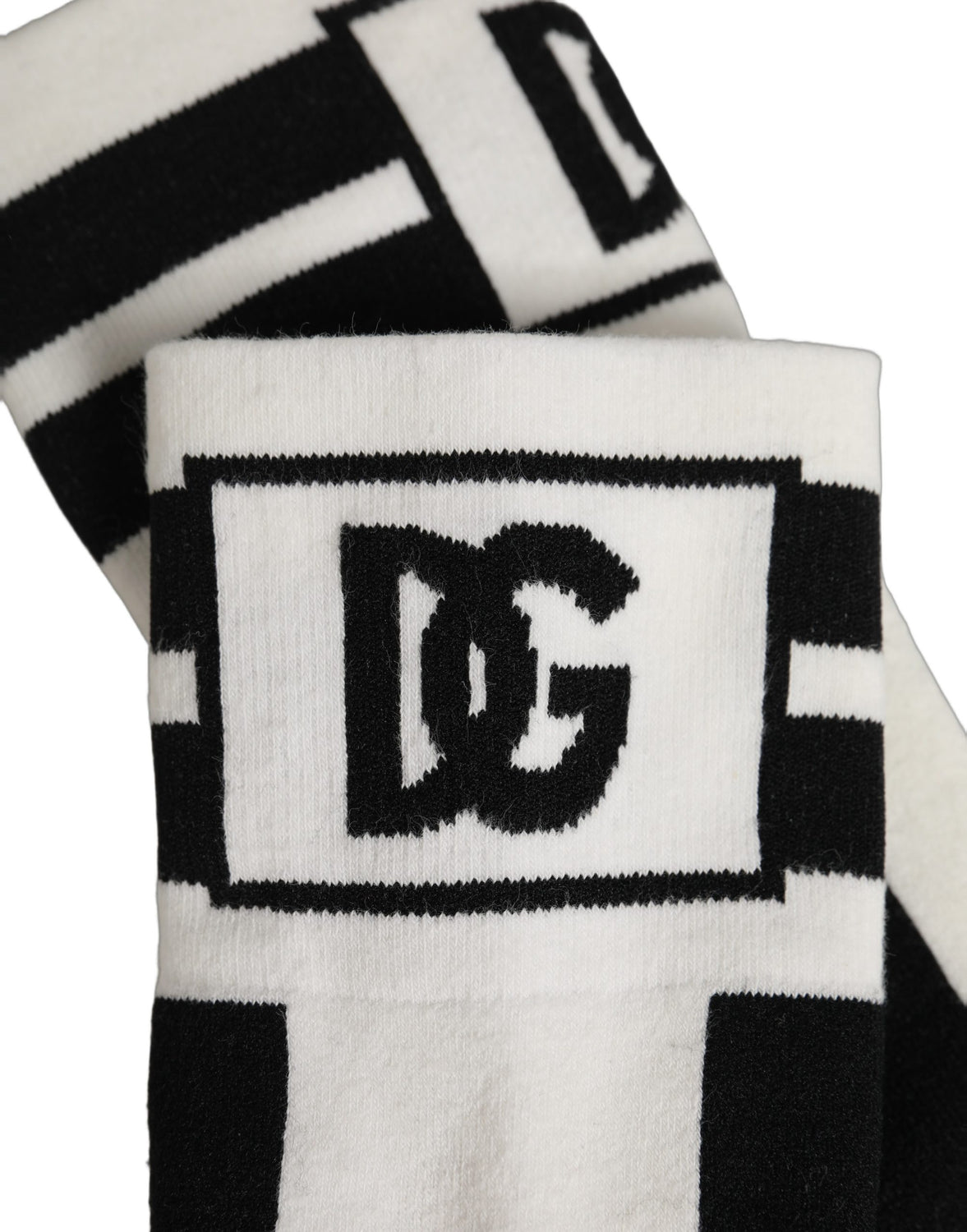 White Black Cotton Stretch Knee High Socks