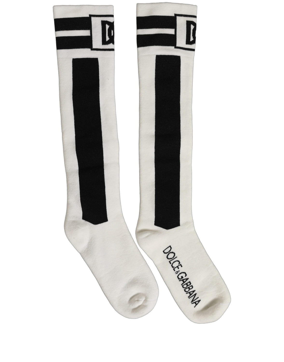 White Black Cotton Stretch Knee High Socks