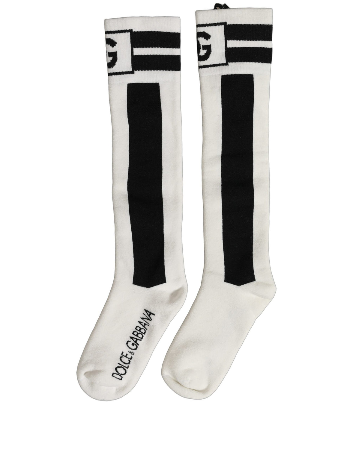 White Black Cotton Stretch Knee High Socks