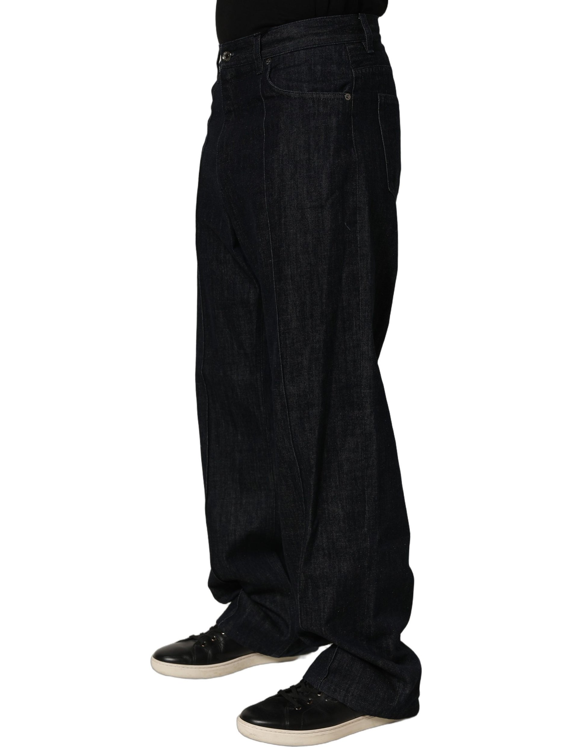 Dark Blue Relaxed Wide Leg Cotton Denim Jeans