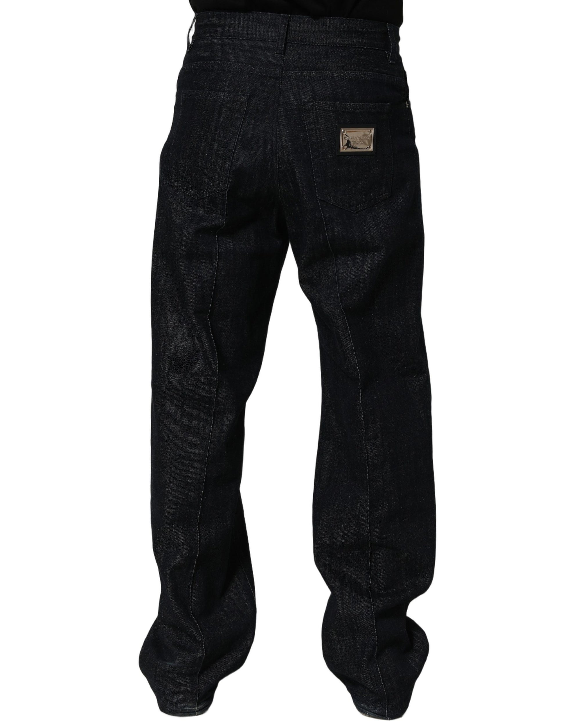 Dark Blue Relaxed Wide Leg Cotton Denim Jeans