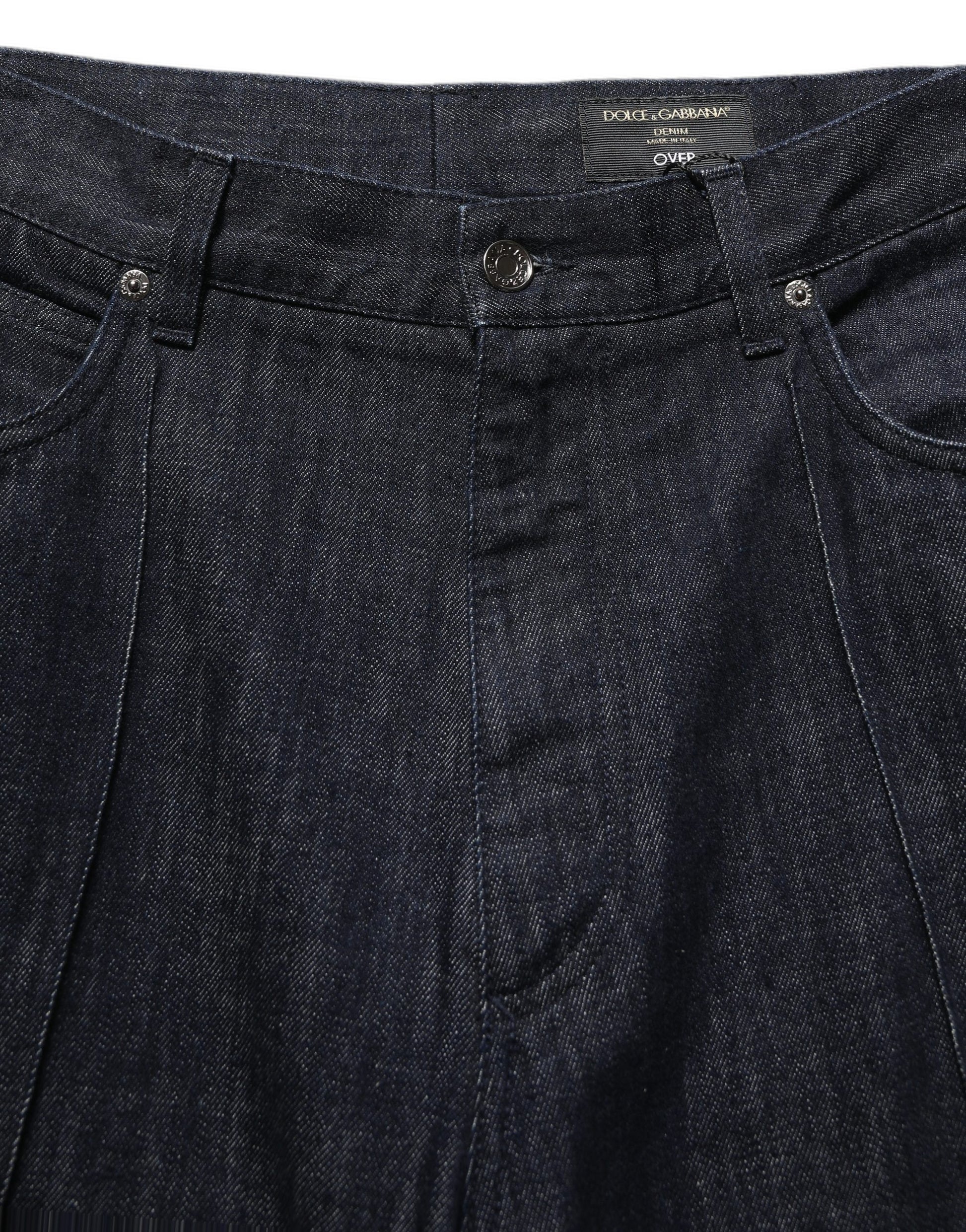 Dark Blue Relaxed Wide Leg Cotton Denim Jeans