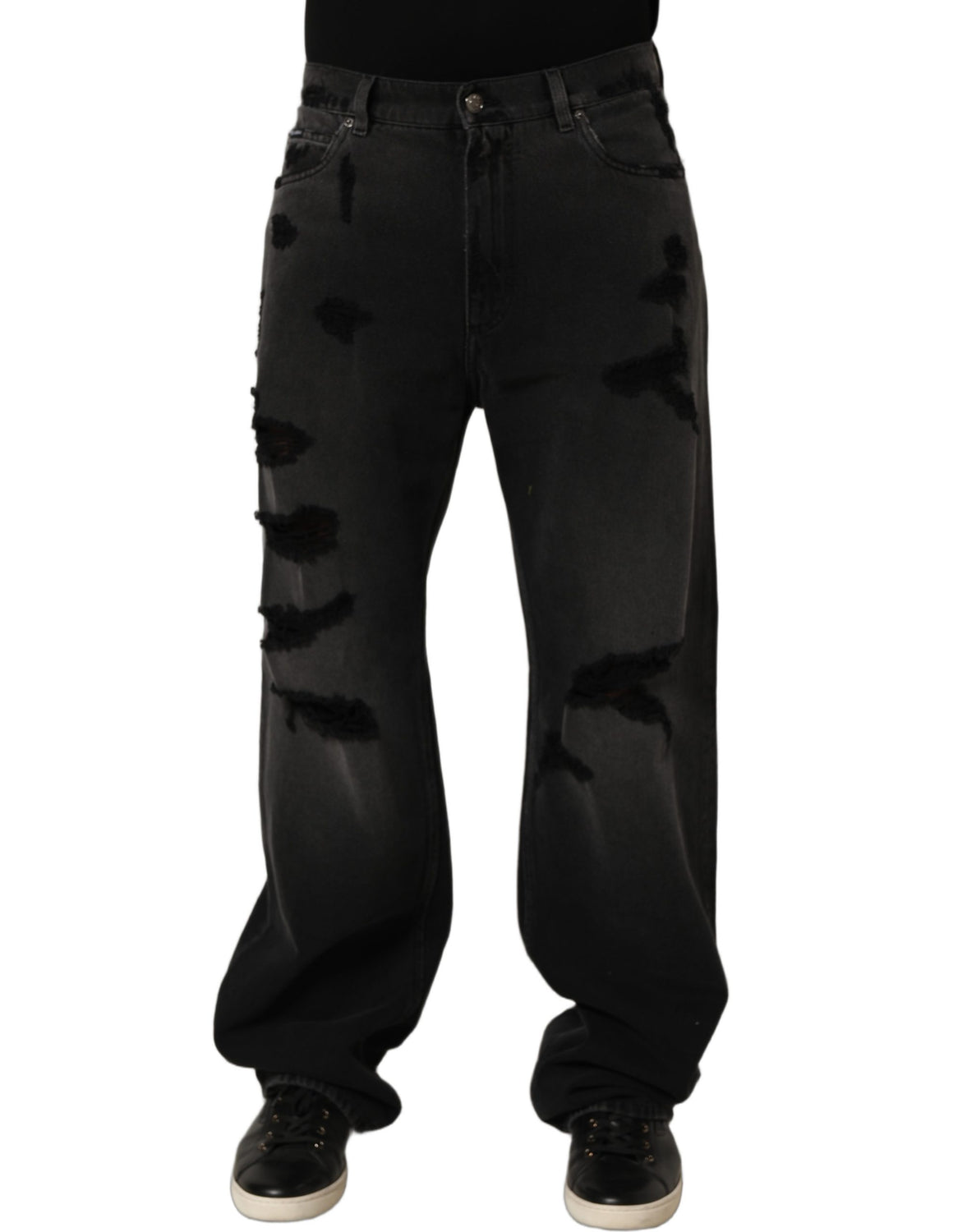 Dark Gray Distressed Oversize Men Denim Jeans