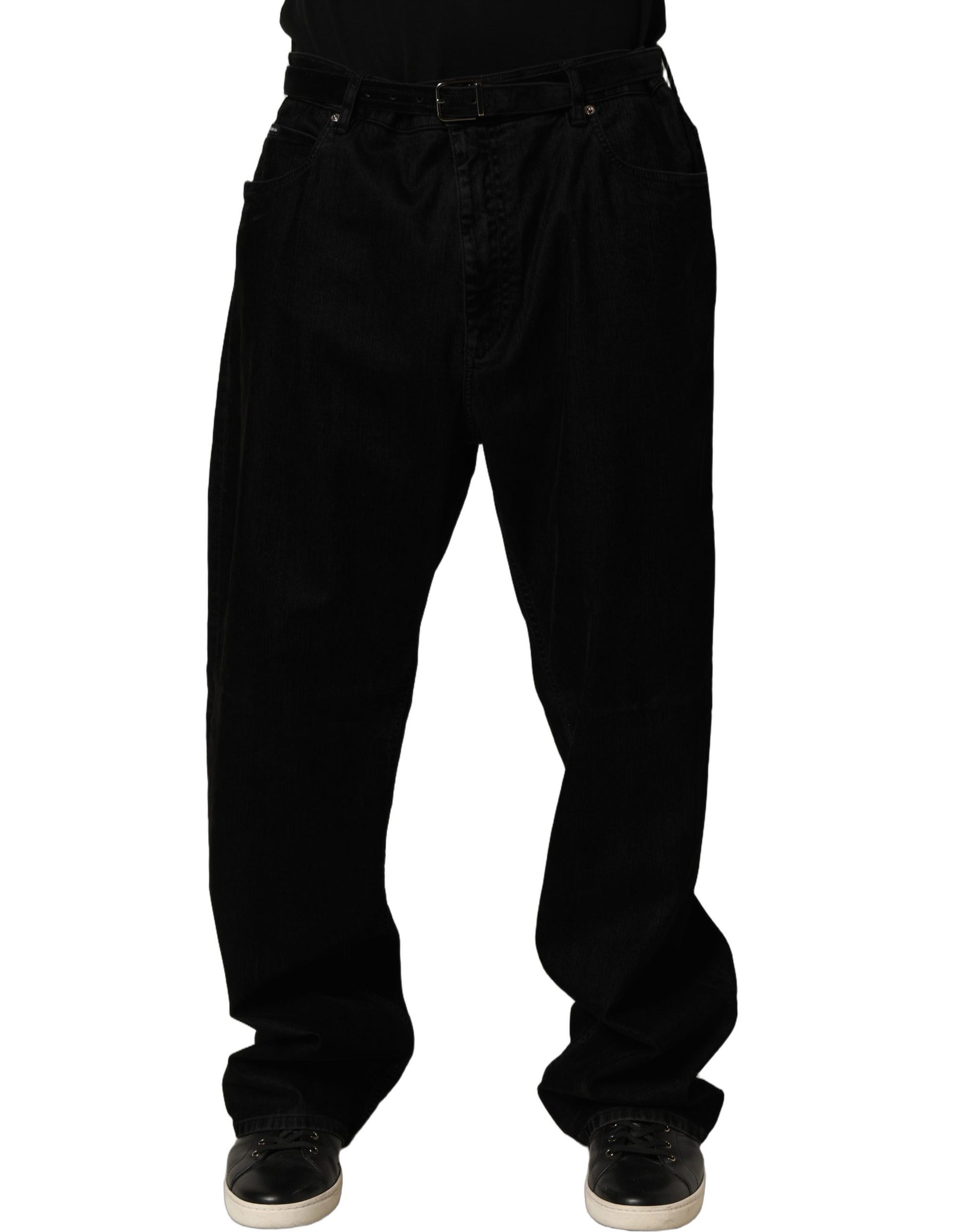 Black Cotton Relaxed Wide Leg Men Denim Jeans